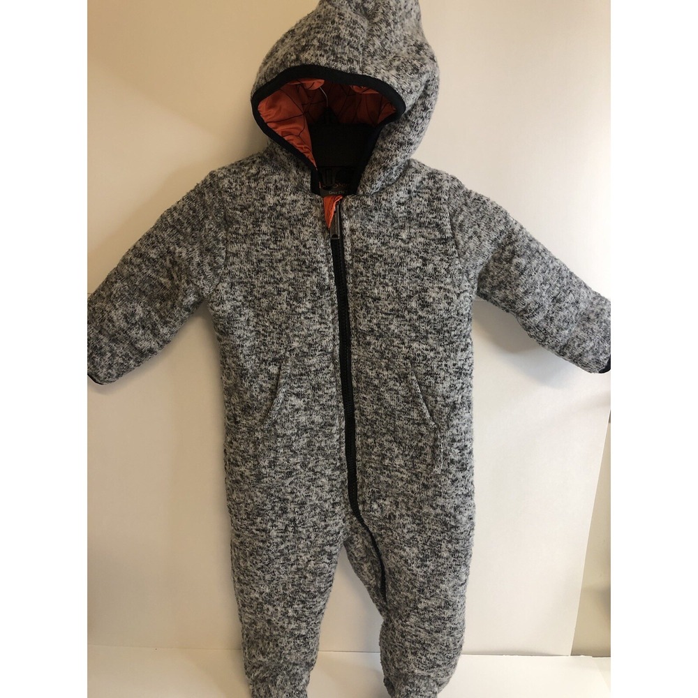 Baby Toddler Ben Sherman Gray Knit Hooded‎ Snowsuit Union Jack Patch